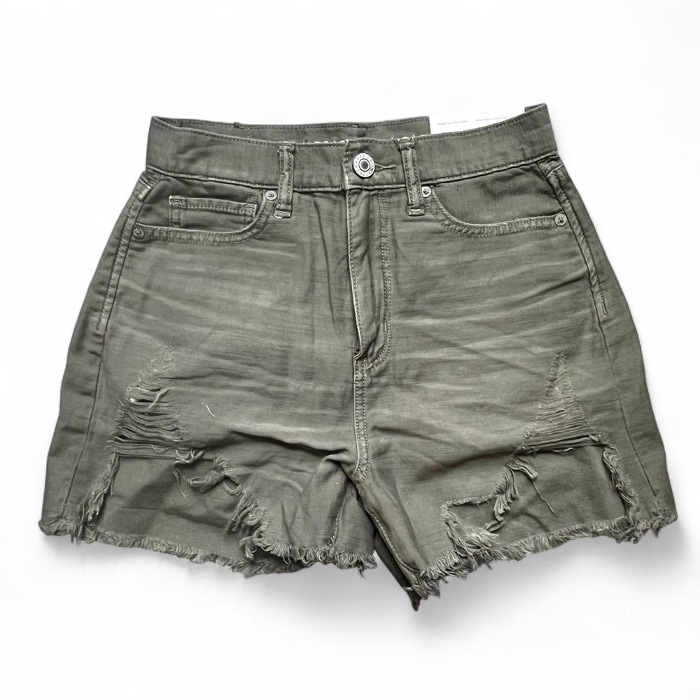 American Eagle Olive High Rise Distressed Mom Shorts NWT Size 0